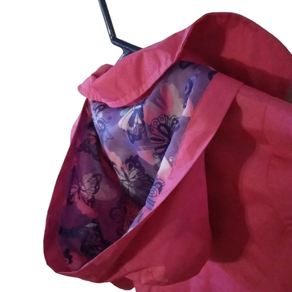 Butterfly Girl's Raincoat London Fog Pink w. Purple Butterfly Lining Hooded Sz 4
